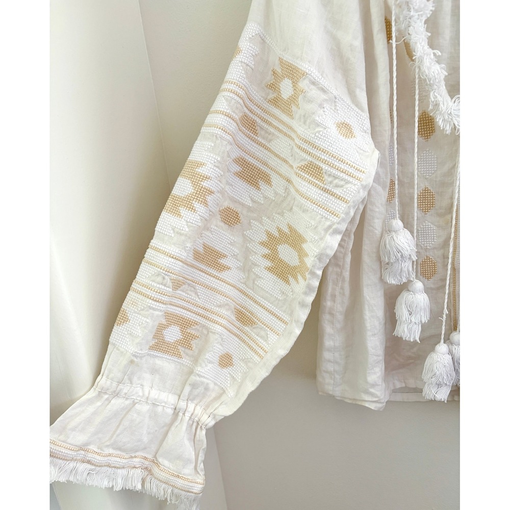Ukrianian‎ Vintage Style Cream Linen Embroidered Top Large Boho Folk Blouse - Picture 5 of 10